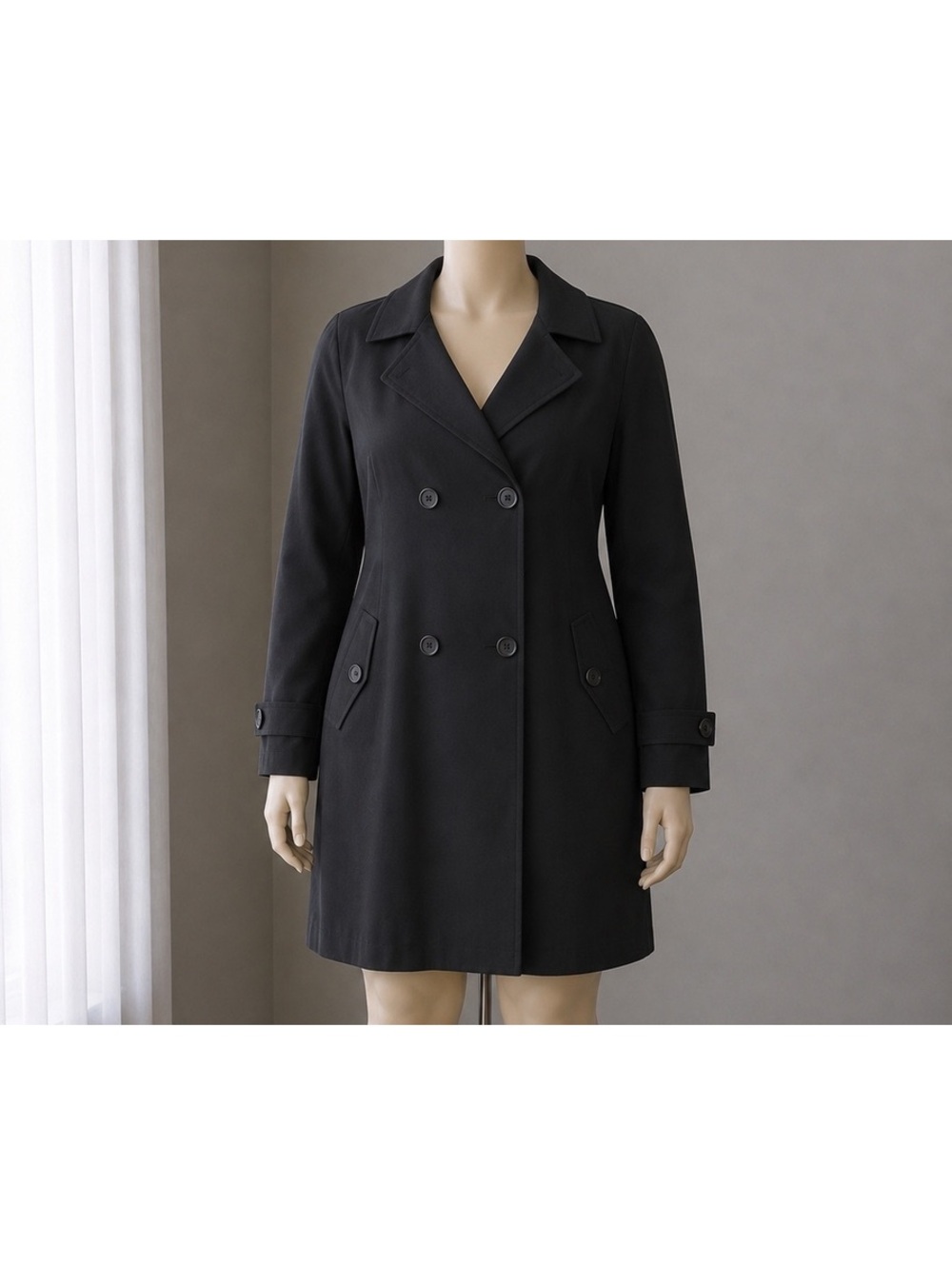 Brooke Shields Timeless 18W Black Double Breasted Trench Coat Jacket Plus Size